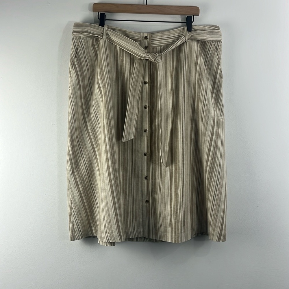 Bar lll Striped Linen Cotton Button Front A-line Belted Skirt Womens Size 16W